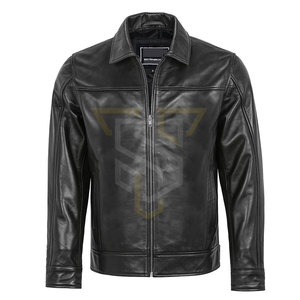 Veste en cuir pour homme, couleur unie, vente chaude, matériau durable, col rabattable - Product Image 5