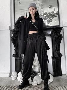 Pants <b>Women</b> Printed High Waist Loose Straight <b>Trousers</b> Street Grunge Dark Cargo Pants - Product Image 3