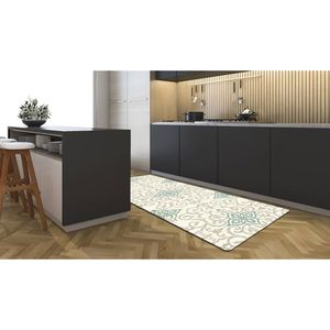 Tappeto Antifatica Rustico per Cucina, Crema, 20 X 55, con Motivo a Medaglione - Product Image 1