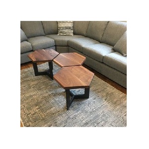 Modern Black Metal Set of Three <b>Side</b> <b>Tables</b> with Natural Wooden Top Attractive Display <b>for</b> <b>Sofa</b>-Low Prices <b>for</b> Home Use - Product Image 1