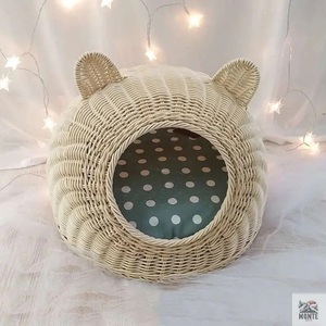 Lit rond pour chat en rotin recyclable, lit en forme de grotte tissé pour animaux de compagnie, lit d'été respirant pour chat/chaton/chiot/chien - Product Image 3