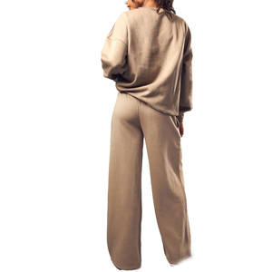 Ensemble sweat-shirt en molleton et pantalon de survêtement à jambe droite pour femme, coupe décontractée, vêtements de détente doux pour l'hiver, fournisseur de vêtements en gros - Product Image 2