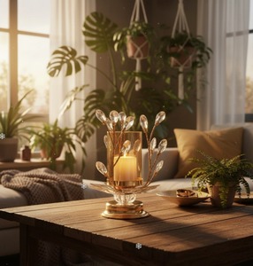 Porte-bougie élégant pour la décoration de la maison |   Porte-bougie en verre et métal de taille moyenne, pièce maîtresse de taille moyenne - Product Image 5