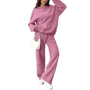 Survêtements en molleton de coton surdimensionnés et élégants pour femmes, respirants, à épaules tombantes, avec logo frontal, style streetwear - Product Image 1