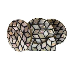 Mop Coaster Round in Grey Color Custom <b>Wood</b> Coaster Set with Handmade Bone and Brass Inlay Made in India - Product Image 4