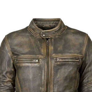 Veste en cuir pour homme, cuir de vache véritable, fermeture éclair sur le devant, vêtement d'extérieur décontracté, veste en cuir, col montant - Product Image 4