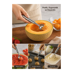 Cuillère à glace en acier inoxydable, ergonomique, pour fruits et biscuits, de qualité alimentaire, réutilisable - Product Image 2