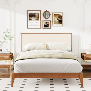 <b>King</b> <b>Size</b> 12 Inch Bamboo <b>Wood</b> Platform <b>Bed</b> with Adjustable Headboard Solid Dry Upholstered <b>Frame</b> Easy Assembly - Product Image 6