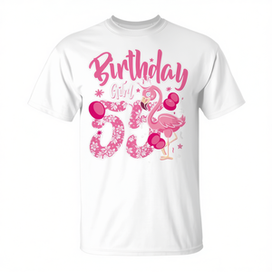 Customizable <b>Flamingo</b> Fan T-<b>Shirt</b> for 55th Birthday Compressed Feature Promotional Gift for 55-Year-Olds - Product Image 3