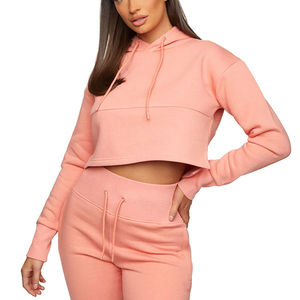 225 Logo personnalisé haut court sweats à capuche femmes vêtements coton polaire surdimensionné femmes pull recadrée femmes sweats à capuche - Product Image 3