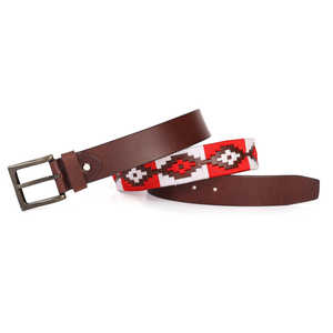 Ceinture en cuir de polo brodée à la main multicolore de qualité supérieure avec accessoire de sport à boucle ardillon en argent pour les cavaliers - Product Image 1