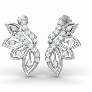 Boucles d'oreilles en or 14 carats avec feuillage de fougère inspiré de la nature et diamants pour femmes - Product Image 1