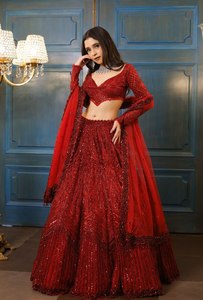 Heavy Party Wear Lehenga Choli Ensemble en fausse Georgette de qualité supérieure avec travail brodé et filet doux Vêtements indiens Dupatta - Product Image 3