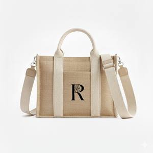 Sac fourre-tout en toile de jute et coton imperméable antivol en gros, fermeture à glissière, poignée d'épaule, motif géométrique, sac de shopping personnalisé - Product Image 1