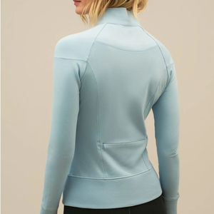 Veste de sport athlétique coupe ajustée pour femmes à manches longues Fitness manteau avant Logo respirant léger solide imprimé Yoga haut court - Product Image 3