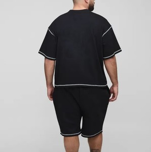 Recién llegado, conjunto doble para hombre, holgado, cuello redondo, manga corta, Color negro, ropa informal, conjunto cómodo y transpirable que arruina - Product Image 4