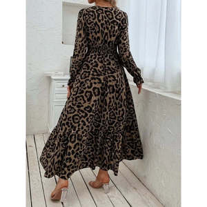 Robe longue à manches longues et col enroulé à imprimé léopard pour femme, 26837 - Product Image 2
