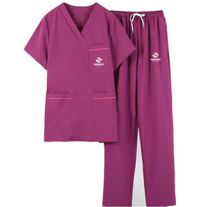 Top y pantalones médicos cruzados con cuello en V para mujer, conjunto de uniformes femeninos al por mayor, suministro de fábrica de enfermeras, conjunto de fregado para correr - Product Image 4