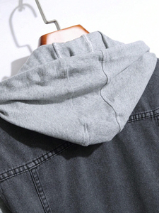 Veste en jean à capuche pour homme, fermeture boutonnée sur le devant, manches longues, fermeture éclair, jean vintage, entièrement personnalisable - Product Image 2