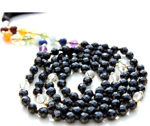 Fabriqué à la main noir spinelle 7 Chakra Yoga bijoux 108 noué Mala perles hindouisme colliers Artisan perlé pièces de fiançailles - Product Image 5