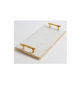 Fabrica y proveedores de diseño atractivo bandeja para servir comida Ramadán bandeja de mármol de calidad de lujo con asas de metal - Product Image 1
