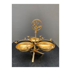 Meridian Bird Triple Brass Set 3 piezas 2 piezas Single Snack Bowl Elegante diseño de pájaro para comedor - Product Image 3