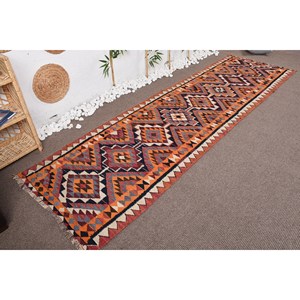 Tapis Turc Vintage Ethnique 3.1 X 11.2ft Orange Rouge Grande Surface Laine Patchwork Latex Rectangle Couloir 10mm 10mm Chambre Abstraite - Product Image 3