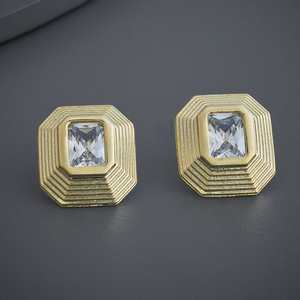 Trendy Gold Plated Geometric <b>Stud</b> Drop <b>Earrings</b> 183926-Emerald Cut Diamond with Bezel Setting for Engagement Main Stone Pearl - Product Image 1