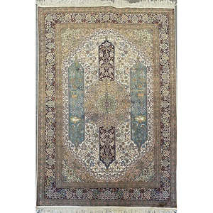 Tapis en soie kashmirien noué à la main, unique en son genre, 7'0'' x 5'2 - Product Image 1