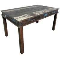 Table à manger de style industriel, vintage, simple et robuste, en bois de récupération, 8 places, forme carrée, pour salle à manger