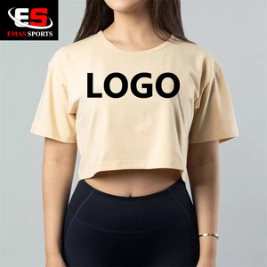 Camiseta corta de algodón 2022 para mujer, manga corta de gran tamaño con hombros caídos personalizados con patrón impreso y decoración de parches - Product Image 4