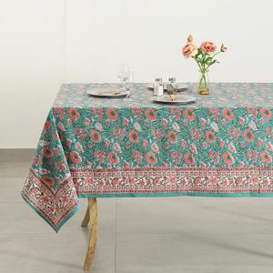 Green <b>Pink</b> Floral 100% Cotton Handmade Tablecloth Block Printed Design Custom Size Home Hotel Wedding <b>Party</b> <b>Decor</b> Outdoor - Product Image 4