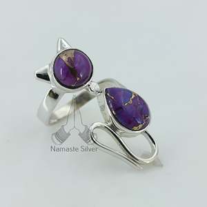 Purple Copper Turquoise & Ruby <b>Cat</b> <b>Ring</b> Handmade Sterling Silver for Birthday Anniversary Christmas Valentine's Day Girl Gift - Product Image 5
