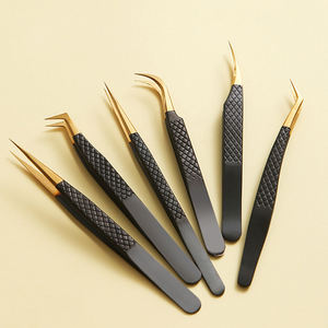 Custom Logo Fiber Tip Eyelash Tweezers <b>Set</b> Stainless Steel with Pointed Tip Logo Lash Tweezers - Product Image 3