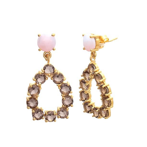 Pendientes de plata de ley 925 de cuarzo ahumado y piedra preciosa opalita, novedad - Product Image 1