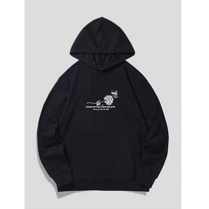 Precio al por mayor de 100% algodón de manga larga hombro pendiente cuello redondo impreso cómodo de talla grande Sudadera con capucha para hombre - Product Image 5