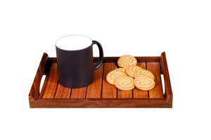 Plateau moderne en bois de noyer pouf avec poignées plateau de service pour la décoration de salon idée cadeau pour la maison - Product Image 4