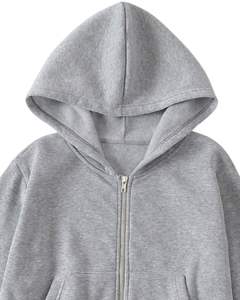 Sweat à capuche zippé gris personnalisé pour femmes, en mélange de coton et de polaire, manches longues, décontracté, streetwear d'hiver, haut - Product Image 4