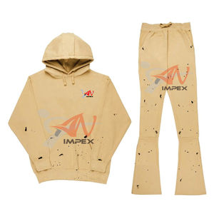 ชุดแทรคสูทสตรีทแวร์สั่งทำพิเศษ คุณภาพสูง กางเกงวอร์มขาบาน เสื้อฮู้ดดี้แบบเรียบไม่มีลาย ชุดจ็อกเกอร์แบบซ้อนสำหรับผู้ชาย - Product Image 1