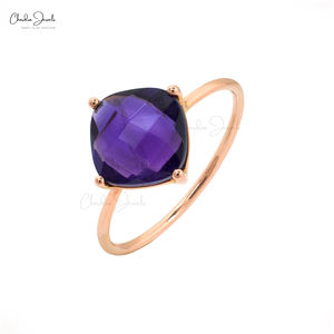 Achetez maintenant Bague solitaire en or rose véritable 14 carats avec améthyste de qualité AAA, taille coussin de 8 mm, coupe checker, bague délicate, bijoux de fiançailles et de mariage - Product Image 3