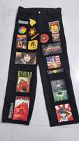 Jean en denim droit unisexe personnalisé DTG, style déchiré, coupe slim, effet empilé, avec logo patch, respirant, 14oz, délavé, poids lourd
