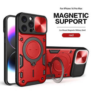 เคส iPhone 16 Pro Max 6.9 นิ้ว แบบมีวงแหวนแม่เหล็กหมุนได้ พร้อมฝาปิดกล้อง สีแดง - Product Image 1