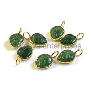Naturel Vert Fraise Quartz Feuille Sculpture 925 Sterling Silver Charms 10x8mm Or Vermeil Lunette Réglage Sculpté Gemston Pendentif - Product Image 6