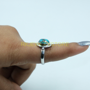 Anillo Hecho a Mano con Turquesa Azul Natural de Plata de Ley 925, Gema Ovalada en Cabujón, para Mujer, Esposa - Product Image 6
