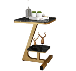 Mesa auxiliar de metal dorado moderna personalizada con tapa de mármol, mesa auxiliar de tendencia elegante para el hogar, sala de estar, decoración de hotel - Product Image 1