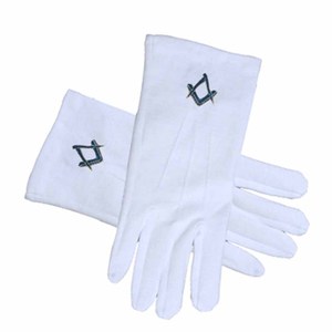 Gants en coton à ailes rabattues du Rite écossais maçonnique, 32e degré - Blanc (Taille unique) Pour les francs-maçons. Vêtements formels maçonniques - Product Image 3