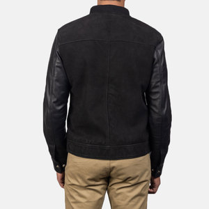 Chaqueta Bomber de Cuero Negra para Hombre, Cuello Alto, Cierre de Cremallera, Estilo Motociclista, Corte Regular, Color Sólido, para Otoño - Product Image 5