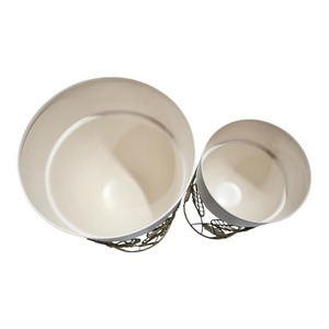 Designer <b>White</b> Metal <b>Pot</b> With Leaf Pattern Base For Indoor <b>Plant</b> Arrangement Contemporary Home Styling And Decorative Accent - Product Image 4