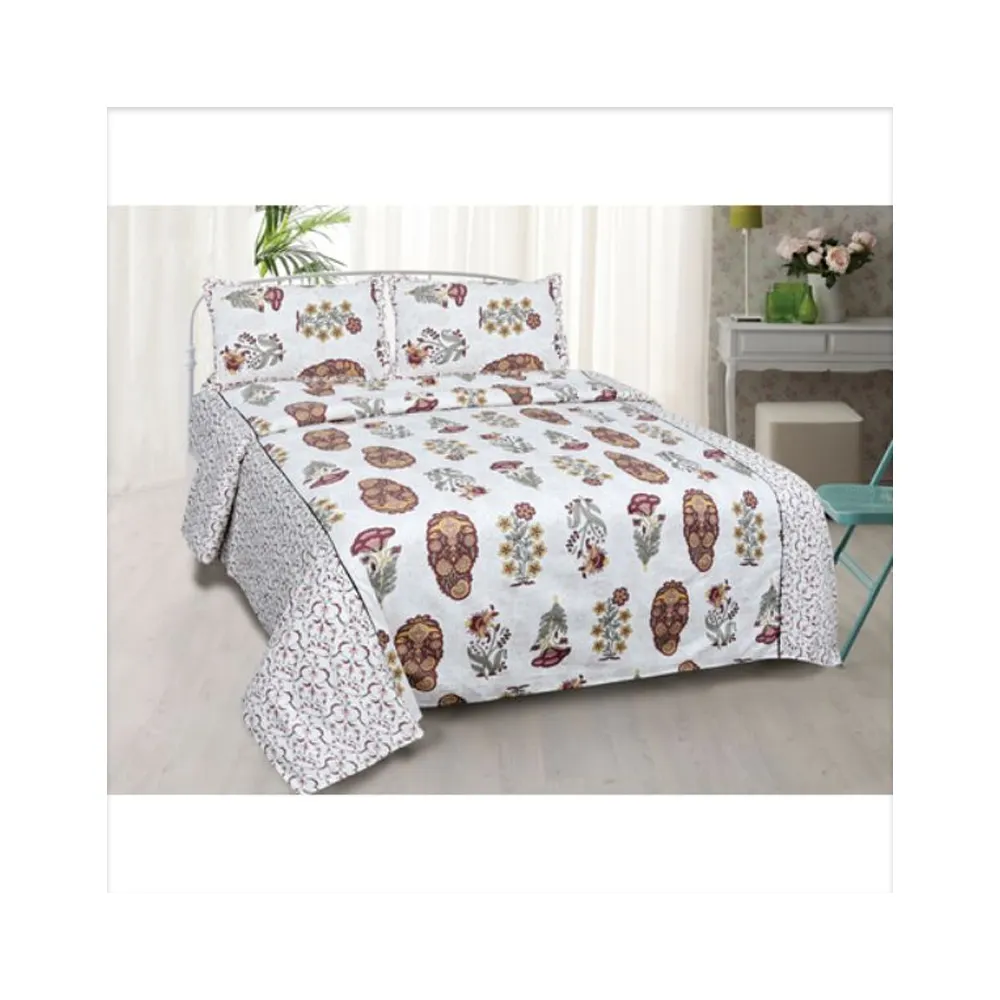 Indian cotton bed sheet Sanganeri Hand Block Print bedsheet with Two pillow covers Bedroom Multicolor flower Print Bedding Set