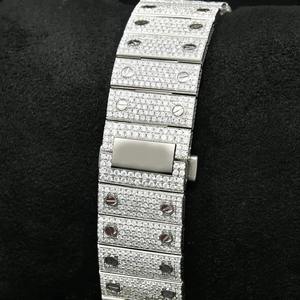 Montre de luxe simple en acier inoxydable de forme carrée avec cristal de verre rose glacé en moissanite, mouvement à quartz étanche - Product Image 3